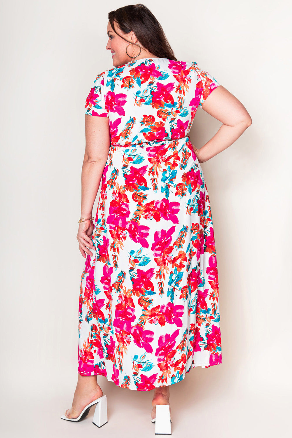 Rose Plus Size Floral Print Wrap Slit Dress Plus Size Dresses JT's Designer Fashion