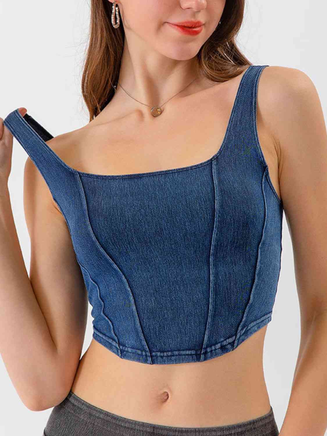 Seam Detail Cropped Denim Tank Crop Tops JT's Designer Fashion