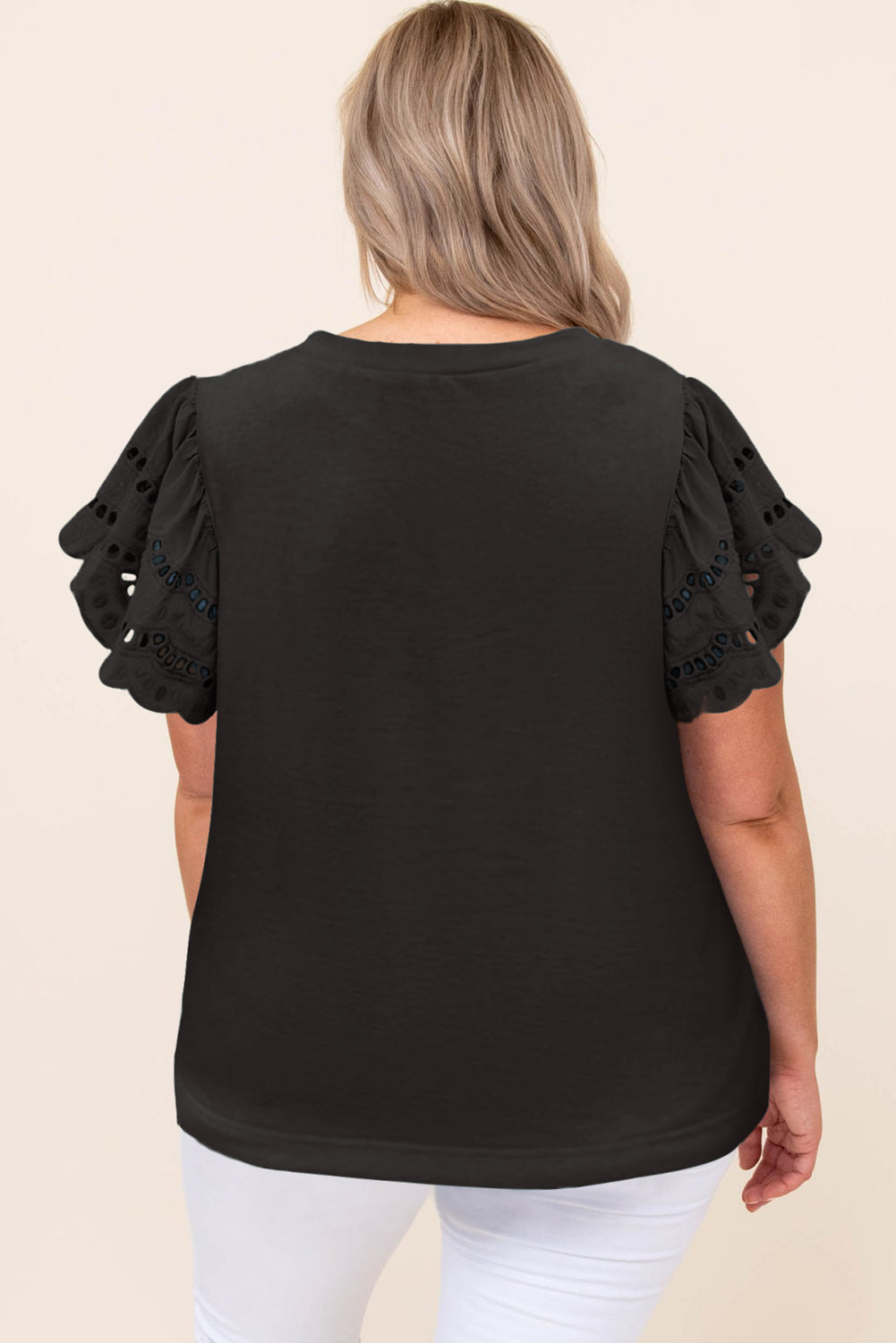 Black Plus Size Flutter Sleeve Top Plus Size Tops JT's Designer Fashion