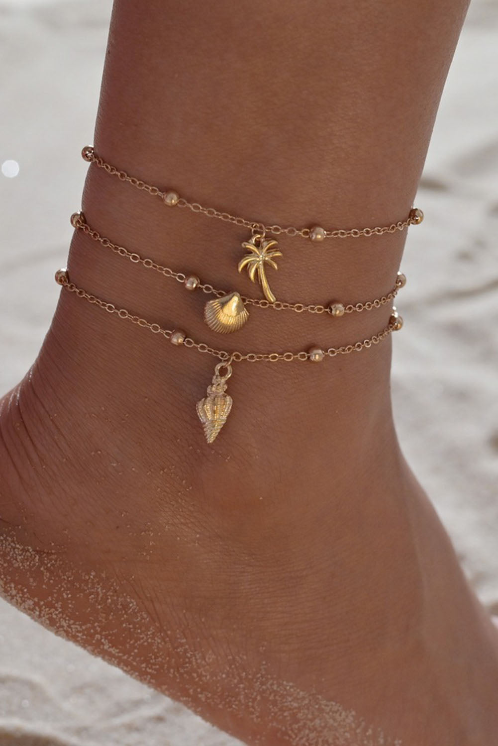 Gold Bohemian Shell Coconut Conch Alloy Anklets Set Jewelry JT's Designer Fashion