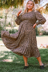 Pink Plus Size Leopard Print Smocked Tiered Dress Plus Size Dresses JT's Designer Fashion