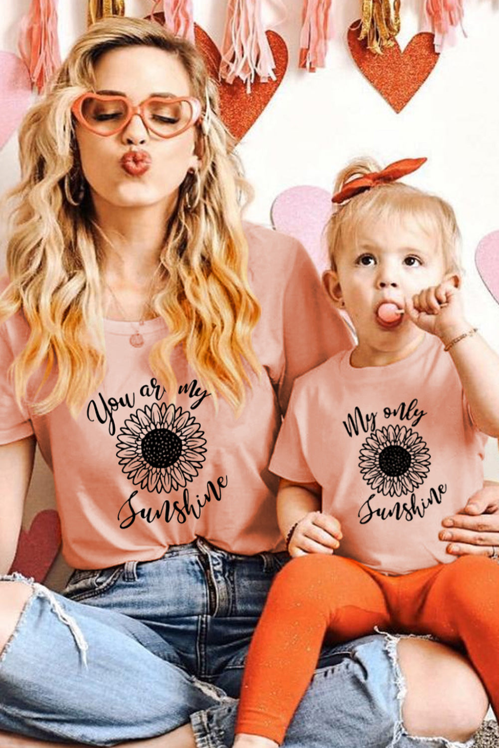 Pink Family Matching Girl's Floral Letter Print Short Sleeve T Shirt Family T-shirts JT's Designer Fashion