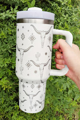 White Western Horn Stainless Steel Thermos Cup 40oz Tumblers JT's Designer Fashion