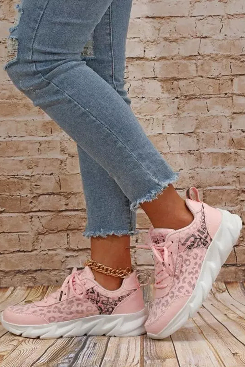 Pink Leopard Mesh Lace up Sneaker Shoes Women's Shoes JT's Designer Fashion