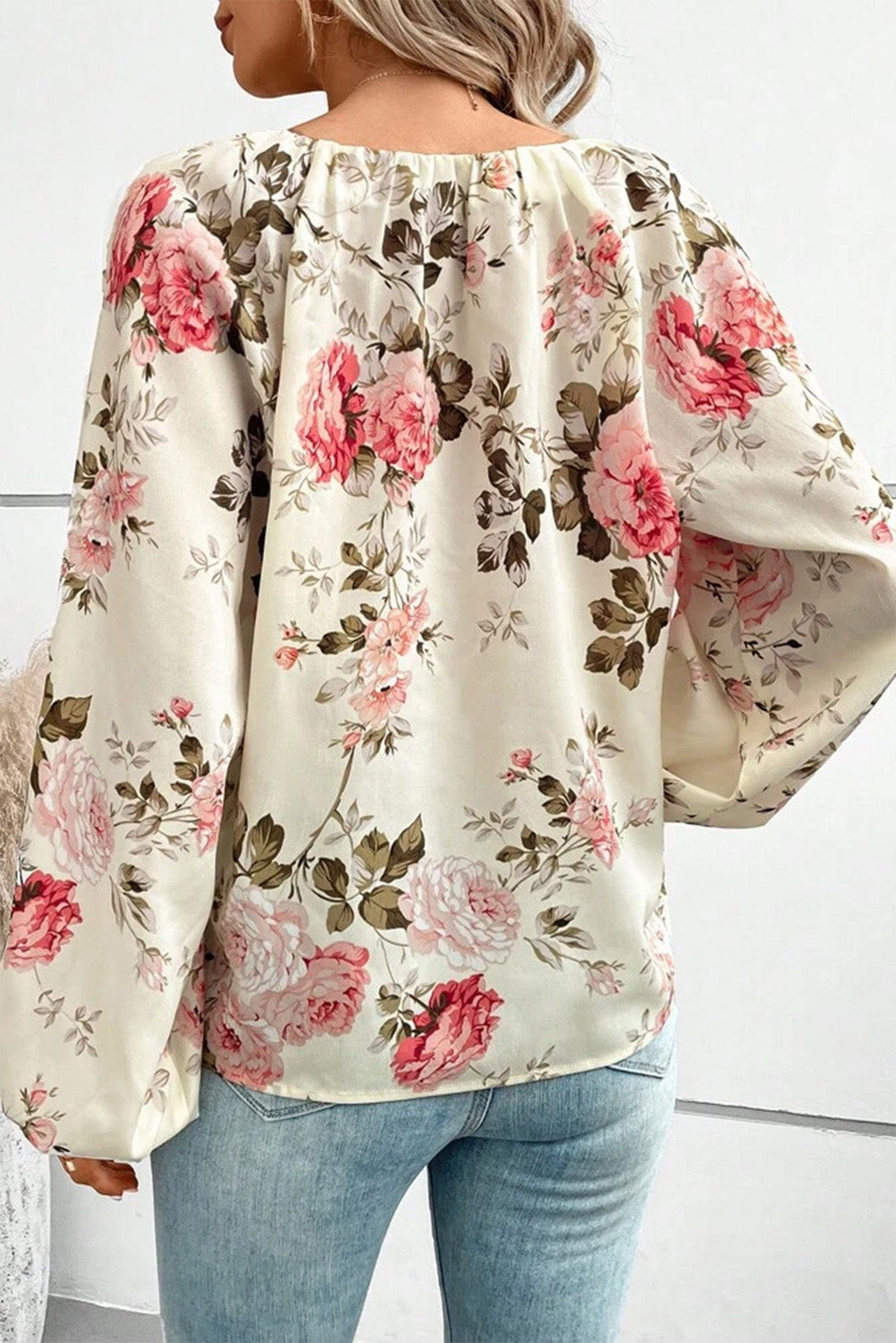 Apricot Printed Plus Size Floral V Neck Puff Sleeve Blouse Plus Size JT's Designer Fashion