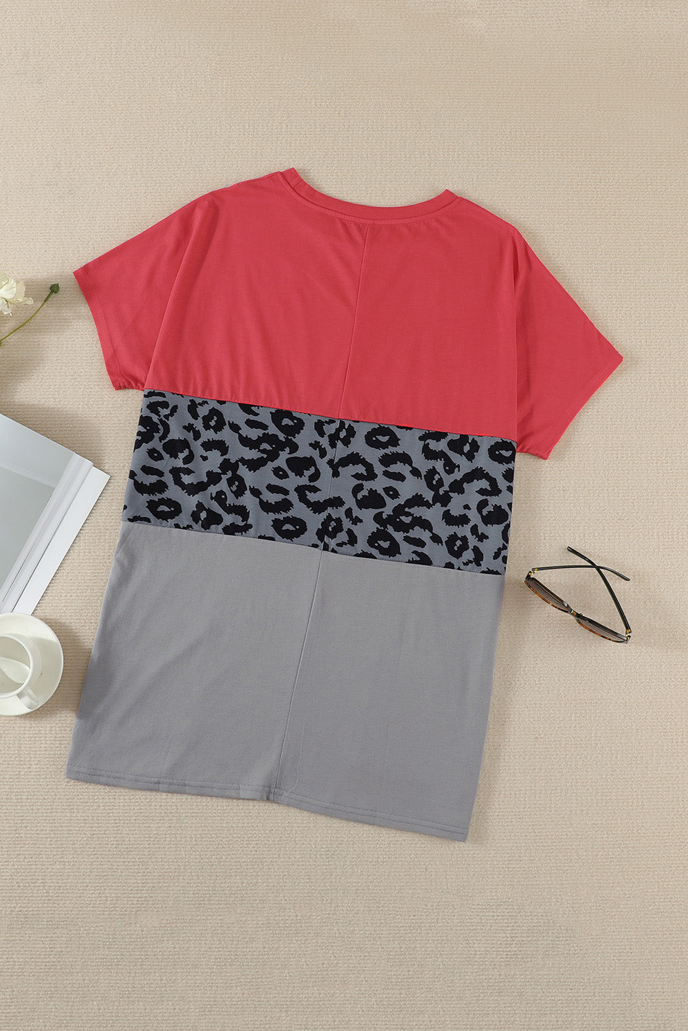 Red Triple Colorblock Splicing Short Sleeve Mini Dress with Pockets T Shirt Dresses JT's Designer Fashion