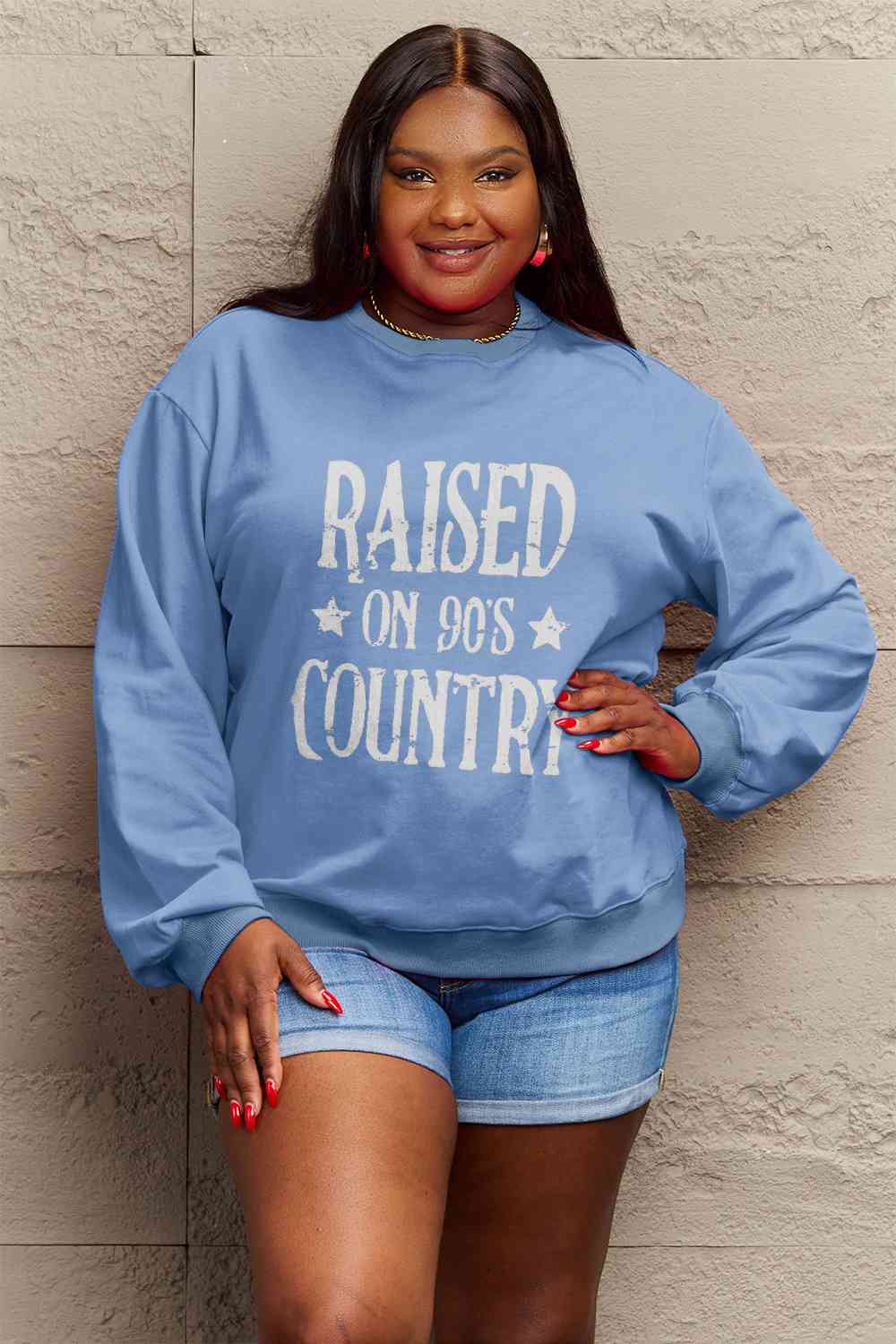 Simply Love Full Size RAISED ON 90'S COUNTRY Graphic Sweatshirt Graphic Sweatshirts JT's Designer Fashion