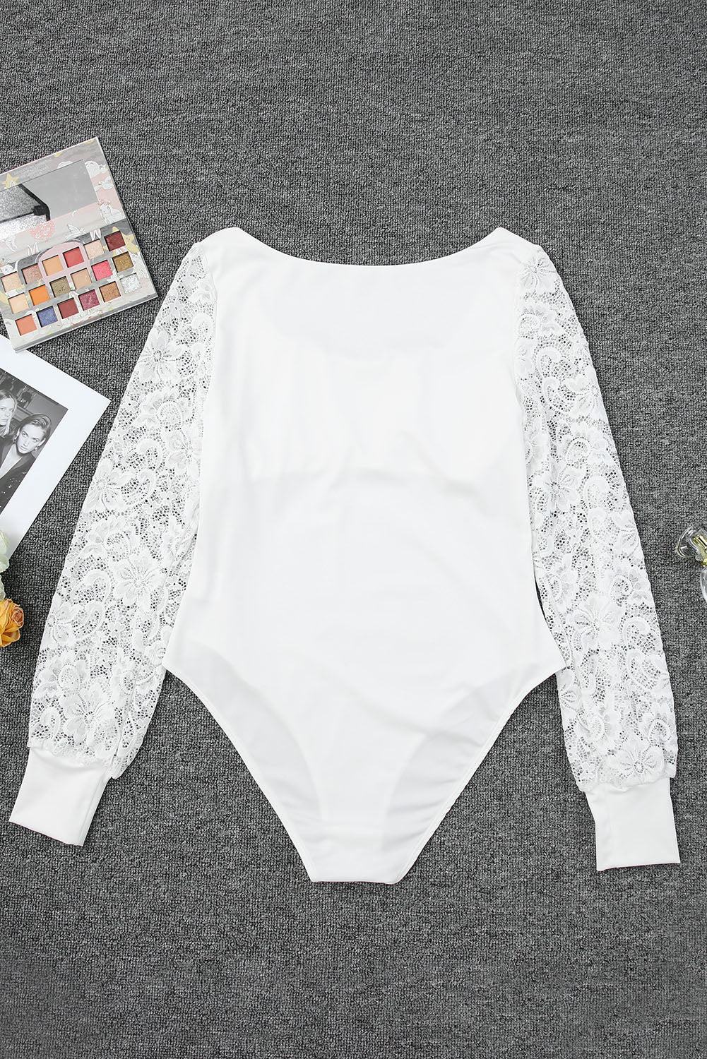 White Lace Sleeves Square Neck Bodysuit Bodysuits JT's Designer Fashion