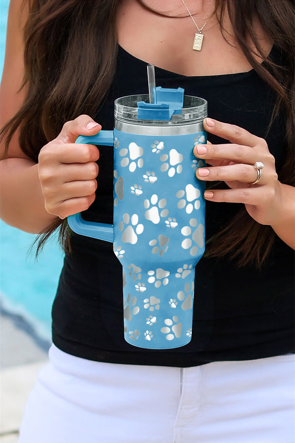 Sky Blue 40oz Cat Paw Print 304 Stainless Steel Thermos Cup Tumblers JT's Designer Fashion