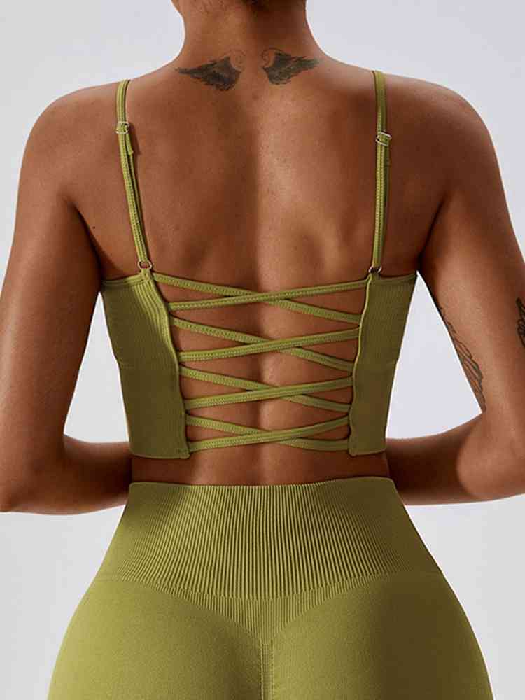 Lace-Up Cropped Tank Top Matcha Green Crop Tops JT's Designer Fashion