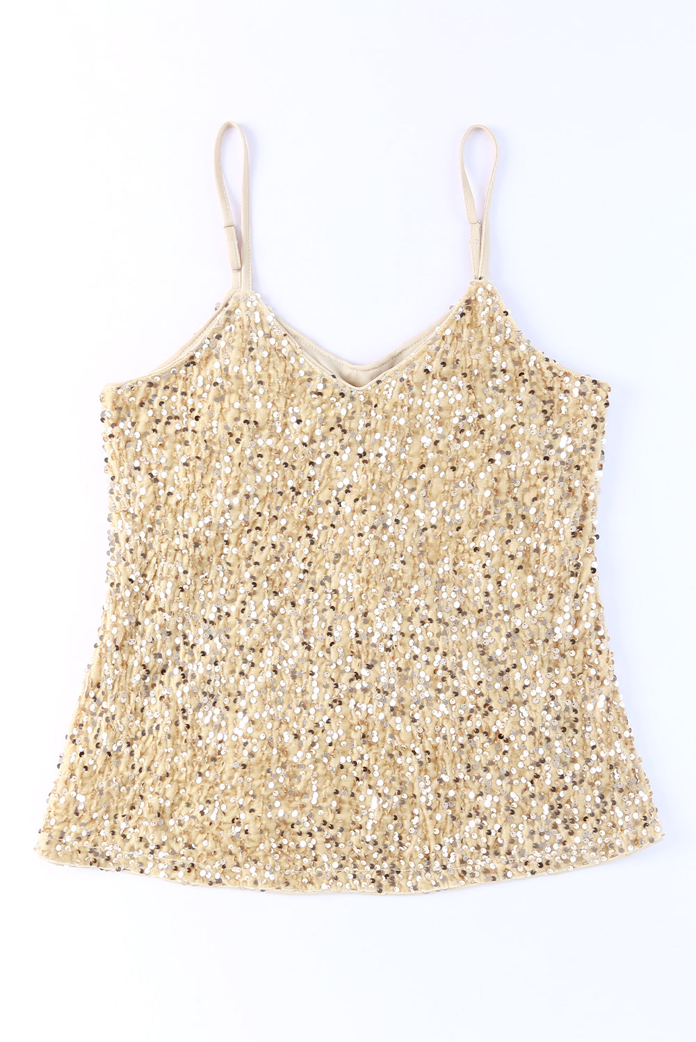 Apricot Sequin Adjustable Straps Tank Top Tank Tops JT's Designer Fashion