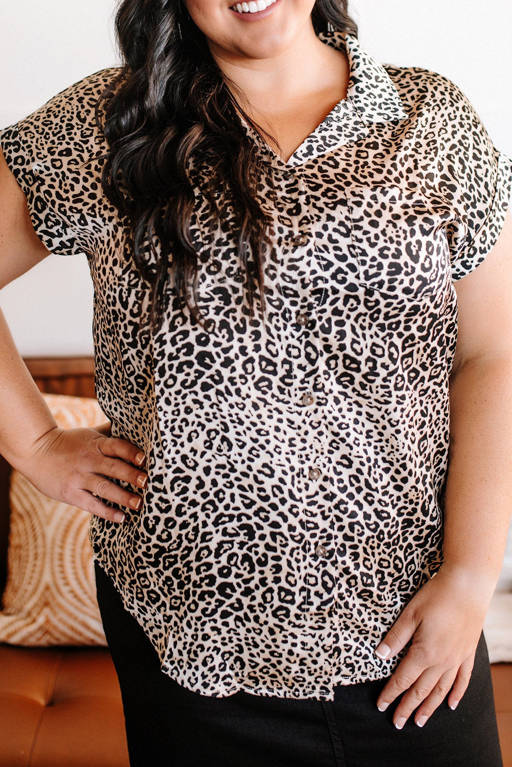 Plus Size Leopard Print Short Sleeves Shirt Plus Size Tops JT's Designer Fashion