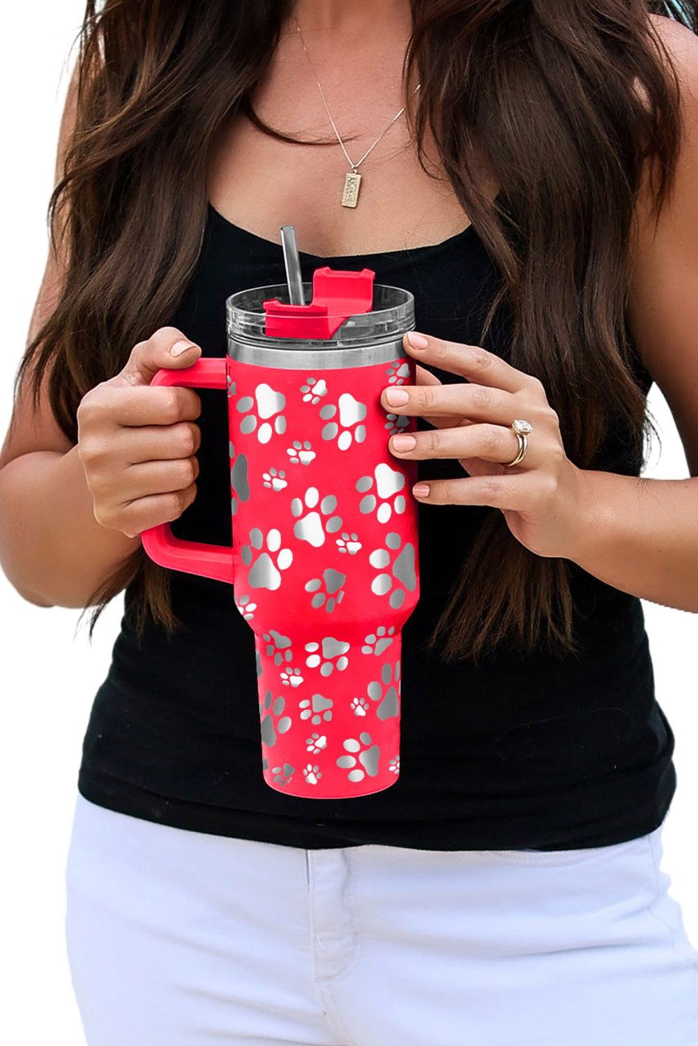 Red 40oz Cat Paw Print 304 Stainless Steel Thermos Cup Tumblers JT's Designer Fashion