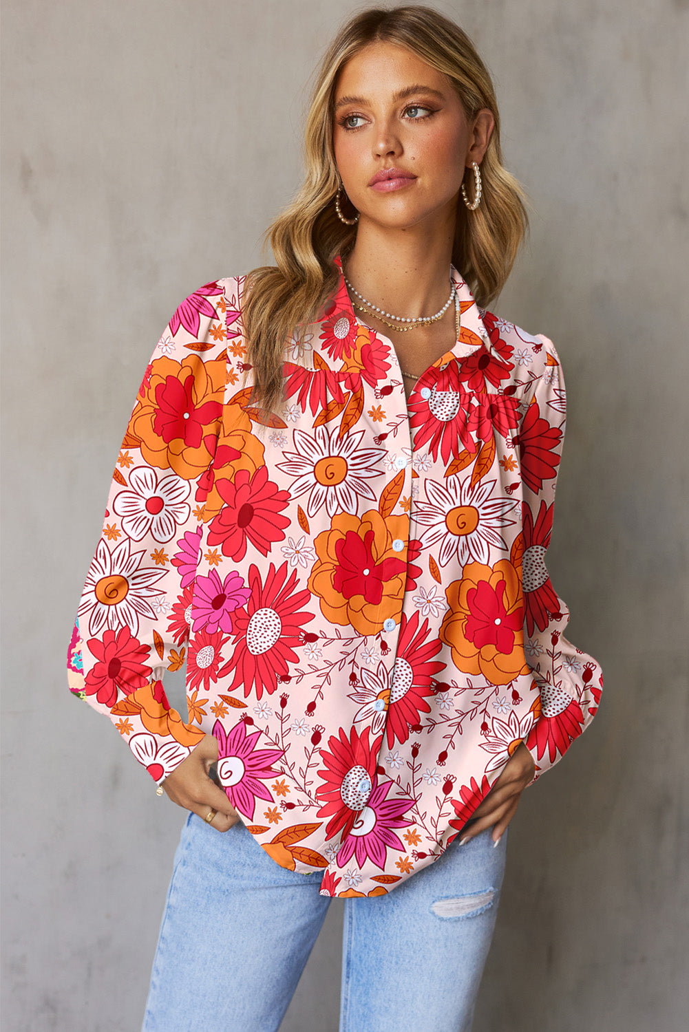 Multicolor Floral Print Bubble Sleeve Shirt Tops & Tees JT's Designer Fashion