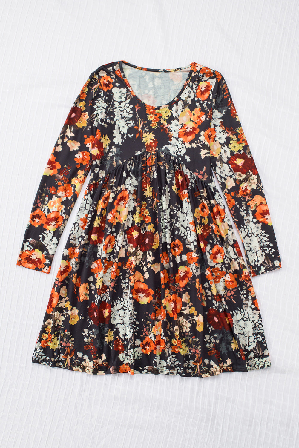 Floral Print Ruched Long Sleeve Dress Mini Dresses JT's Designer Fashion