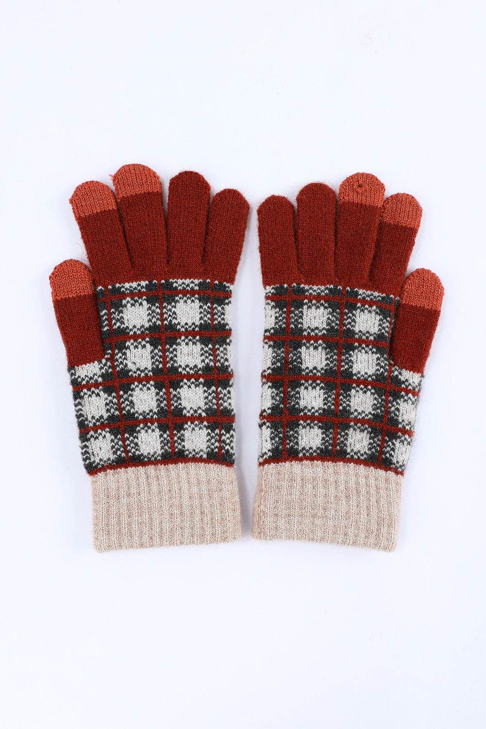 Fiery Red Plaid Woven Keep Warm Touch Screen Gloves Other Accessories JT's Designer Fashion