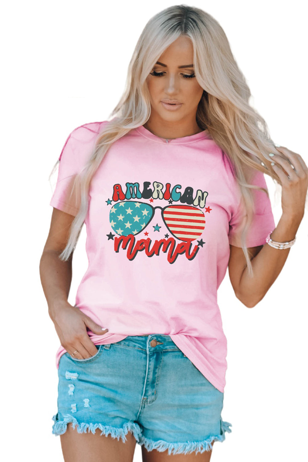 Pink American Mama Sunglass Print Short Sleeve Graphic Tee Family T-shirts JT's Designer Fashion