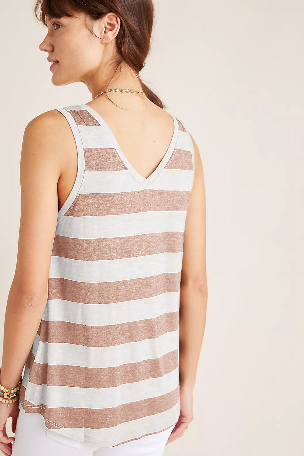 Apricot Striped V Neck Tank Top Tank Tops JT's Designer Fashion