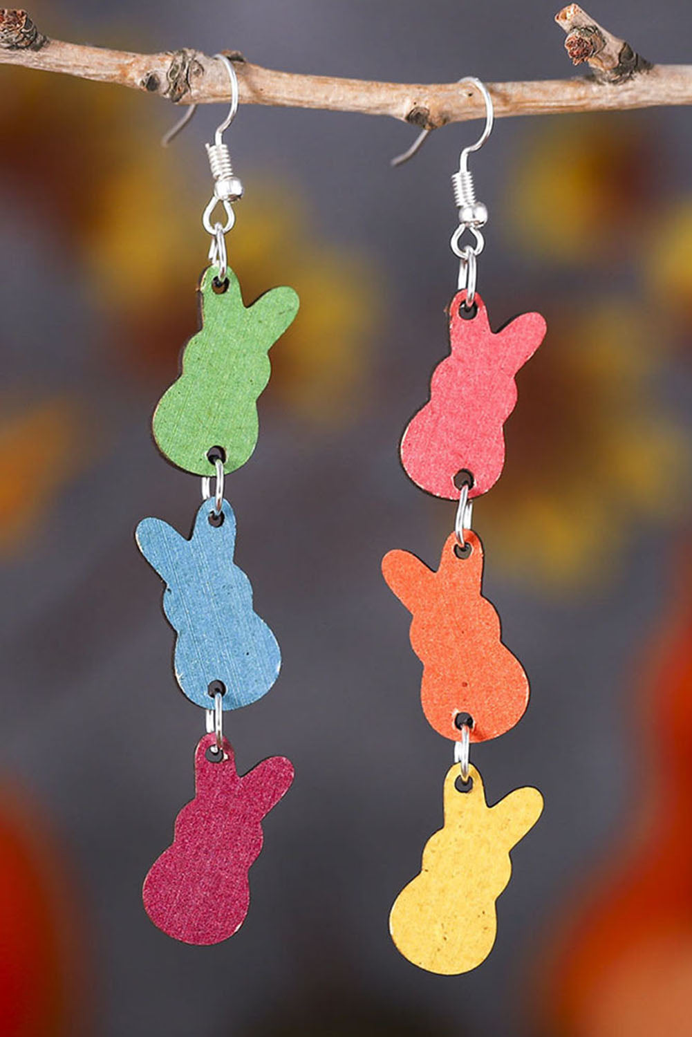 Multicolor Double-side Bunny Pastel Dangle Wood Earrings Jewelry JT's Designer Fashion