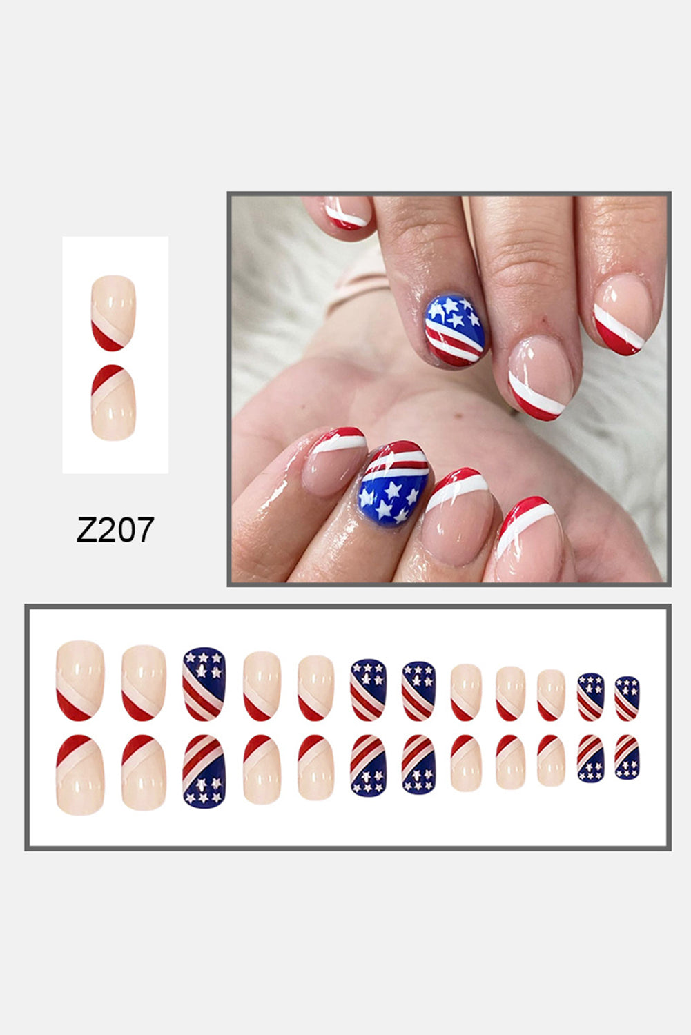 Multicolor Independence Day Star and Striped False Nails Other Accessories JT's Designer Fashion