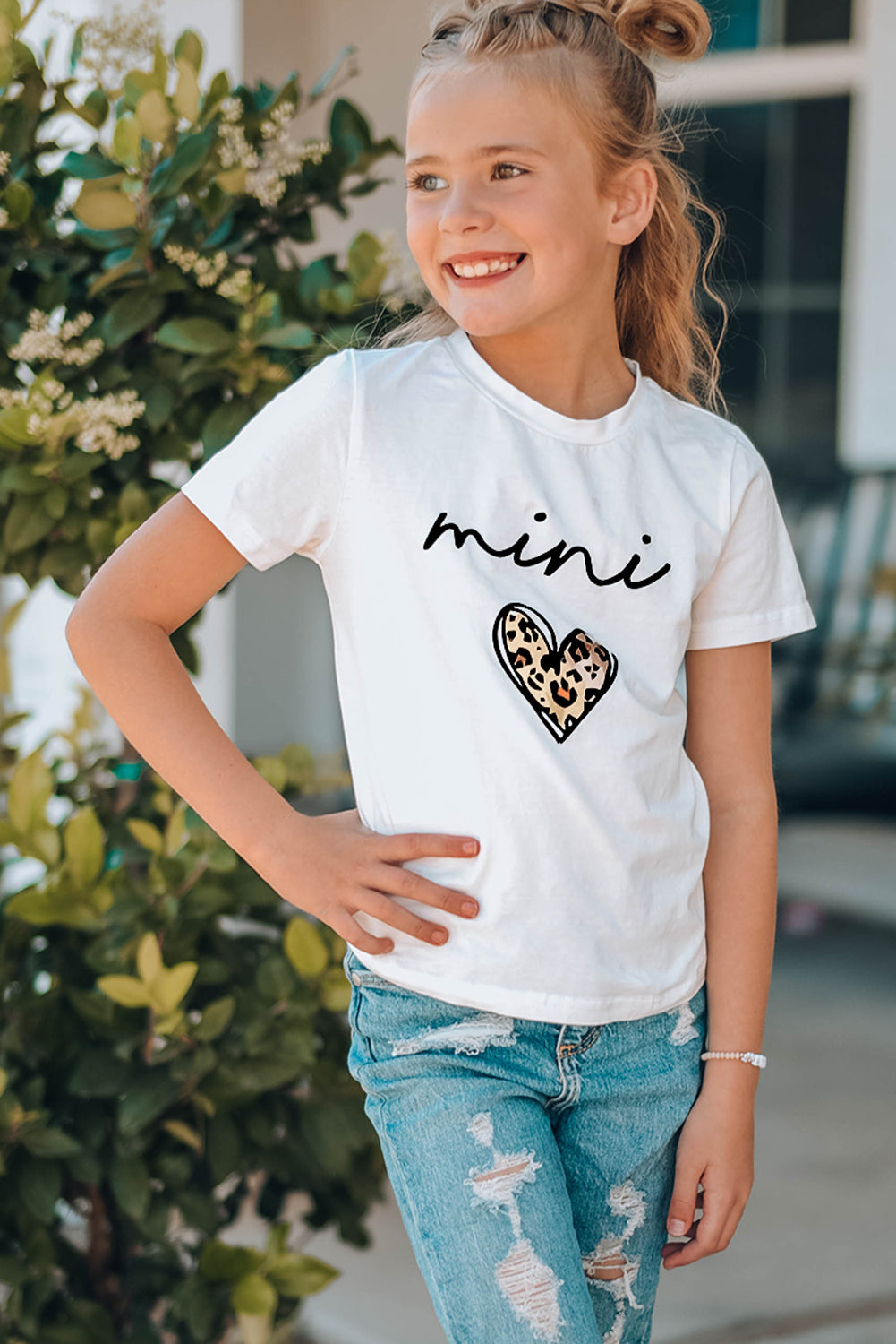 White Family Matching Girl's Mini Leopard Heart Print Short Sleeve Graphic Tee Family T-shirts JT's Designer Fashion