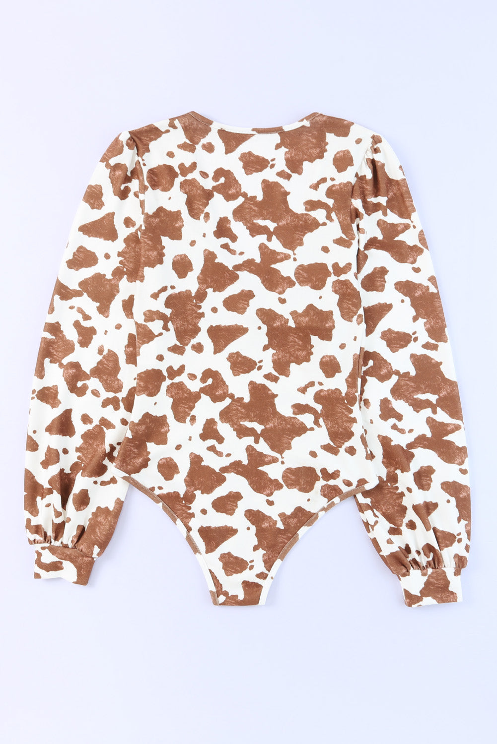 White Cow Print Deep V Neck Long Sleeve Bodysuit Bodysuits JT's Designer Fashion