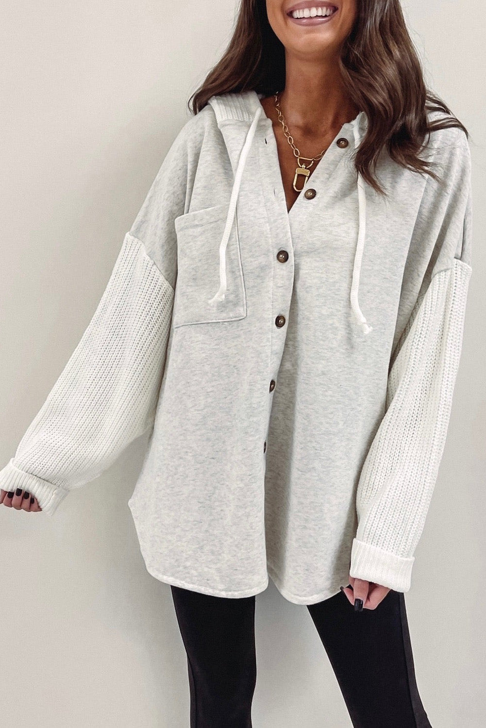 Gray Contrast Knitted Sleeves Plus Size Hoodie Plus Size JT's Designer Fashion