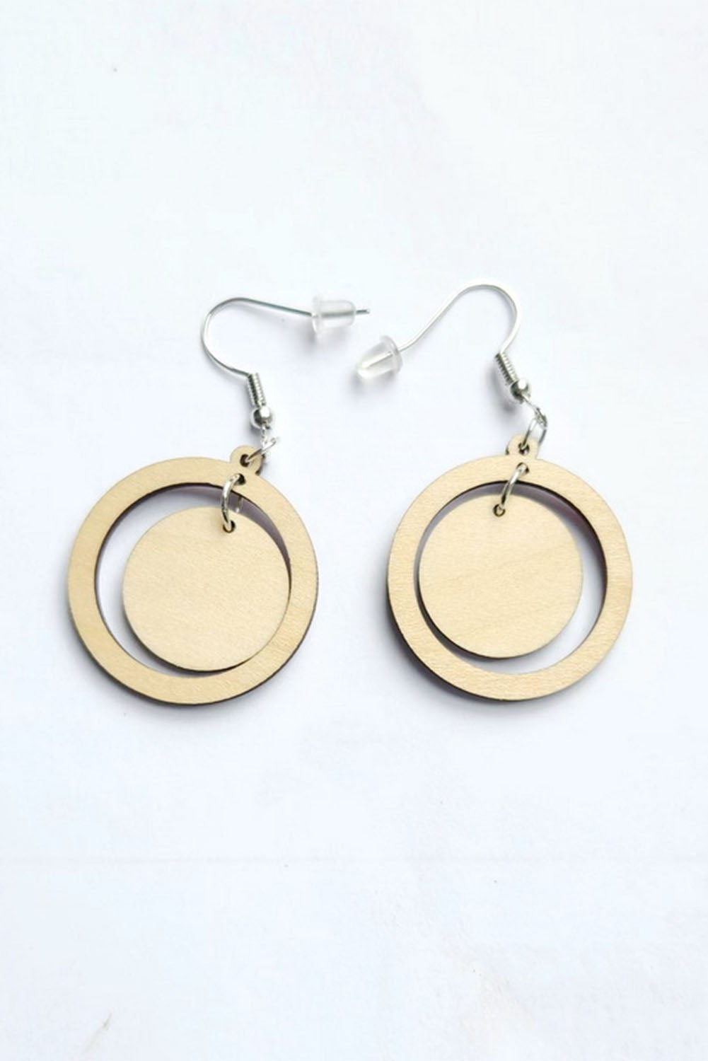 White Baseball Pattern Wood Round Drop Earrings Jewelry JT's Designer Fashion