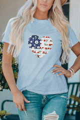 Sky Blue Family Matching American Flag Flower Heart Print Graphic Tee Family T-shirts JT's Designer Fashion