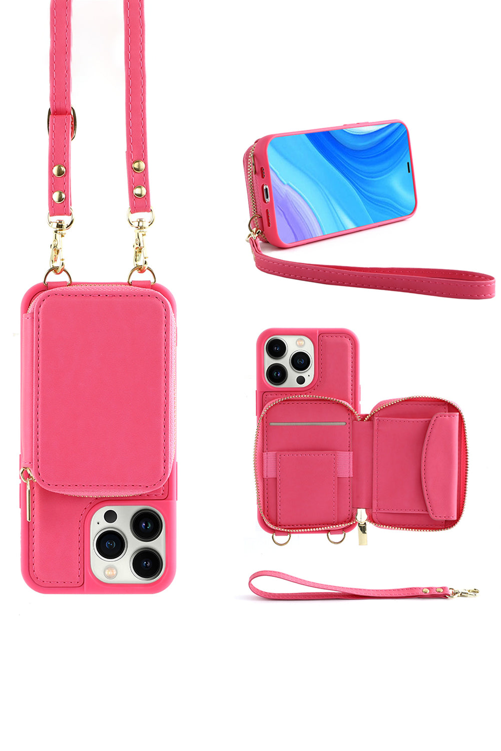 Rose Red Multi-function Pockets Lanyard Holster Phone Case Other Accessories JT's Designer Fashion