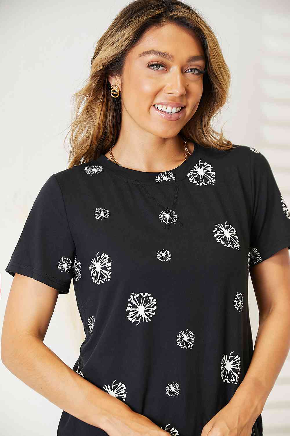 Double Take Dandelion Print Round Neck T-Shirt Tops & Tees JT's Designer Fashion