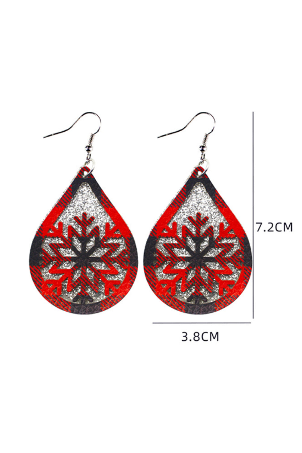 Red Christmas Plaid Snowflake Drop Earrings Jewelry JT's Designer Fashion