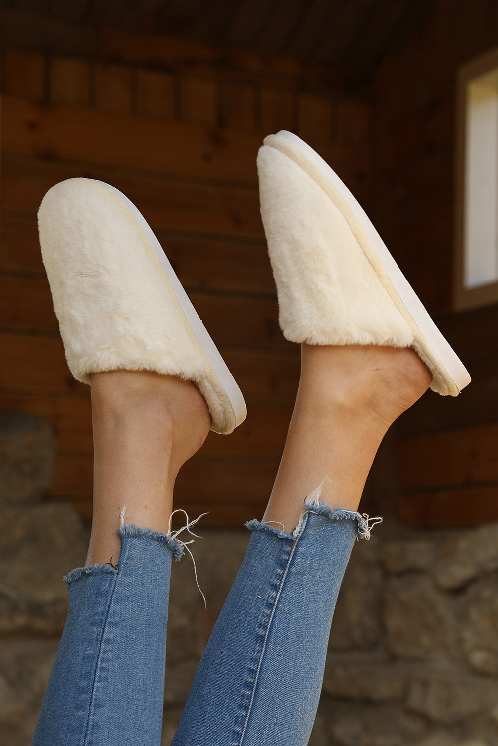 White Fuzzy Winter Home Slippers Slippers JT's Designer Fashion