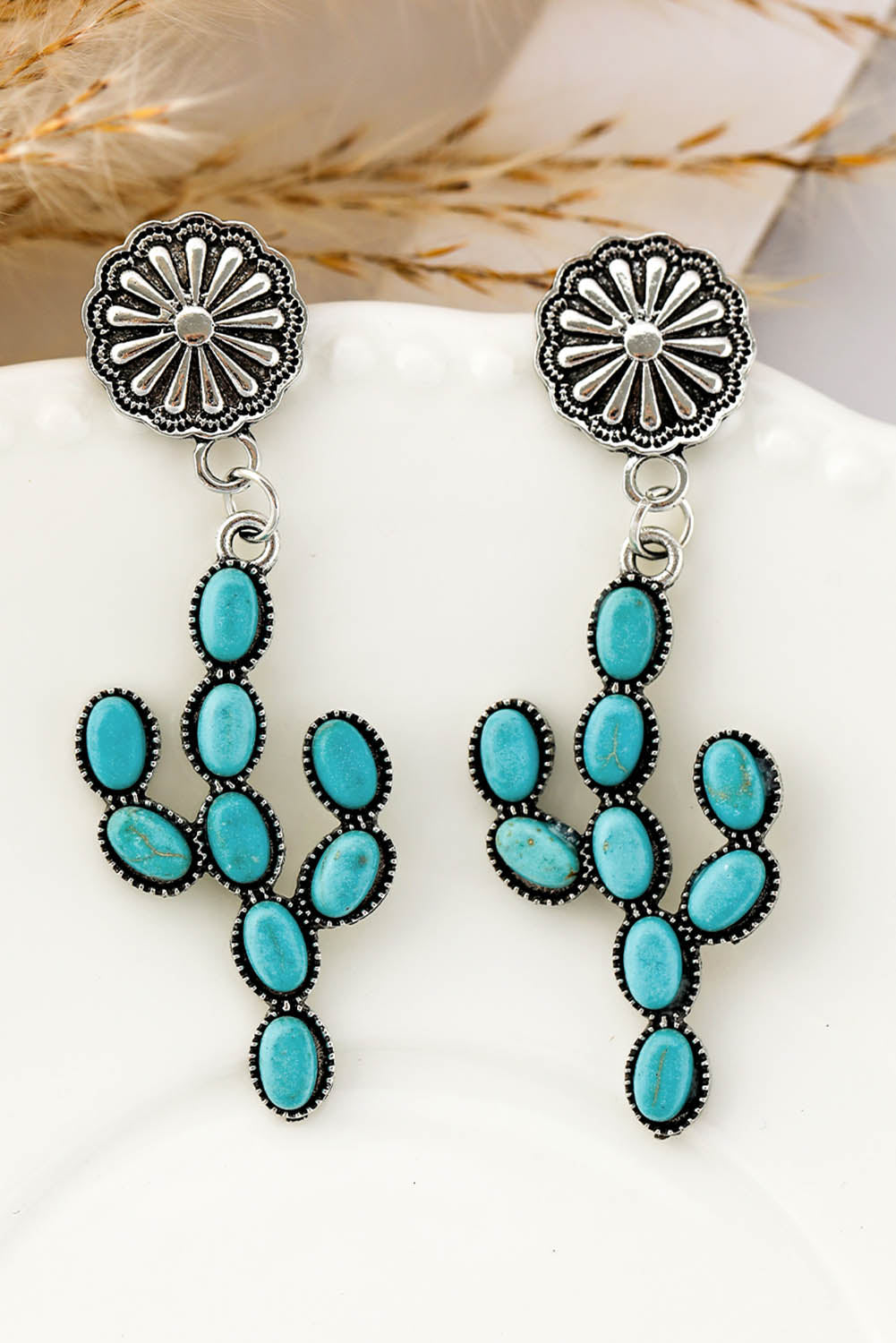 Green Western Turquoise Cactus Daisy Earring Jewelry JT's Designer Fashion