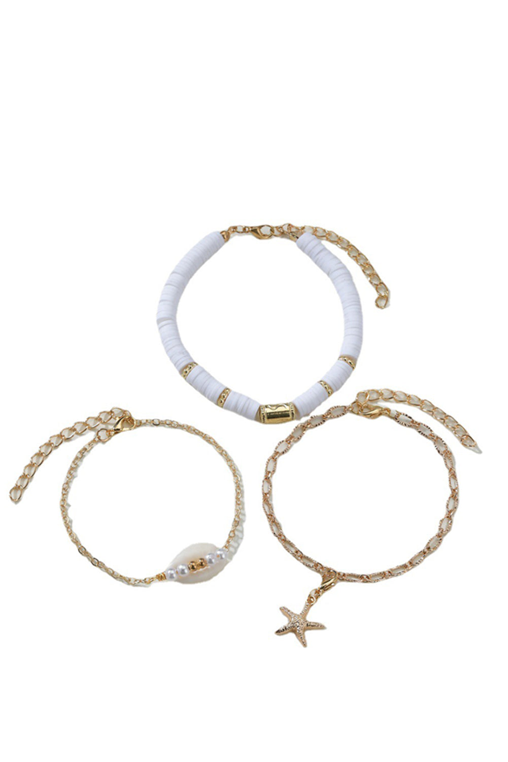 Gold 3-piece Bohemian Seashell Starfish Pearl Decor Bracelet Jewelry JT's Designer Fashion