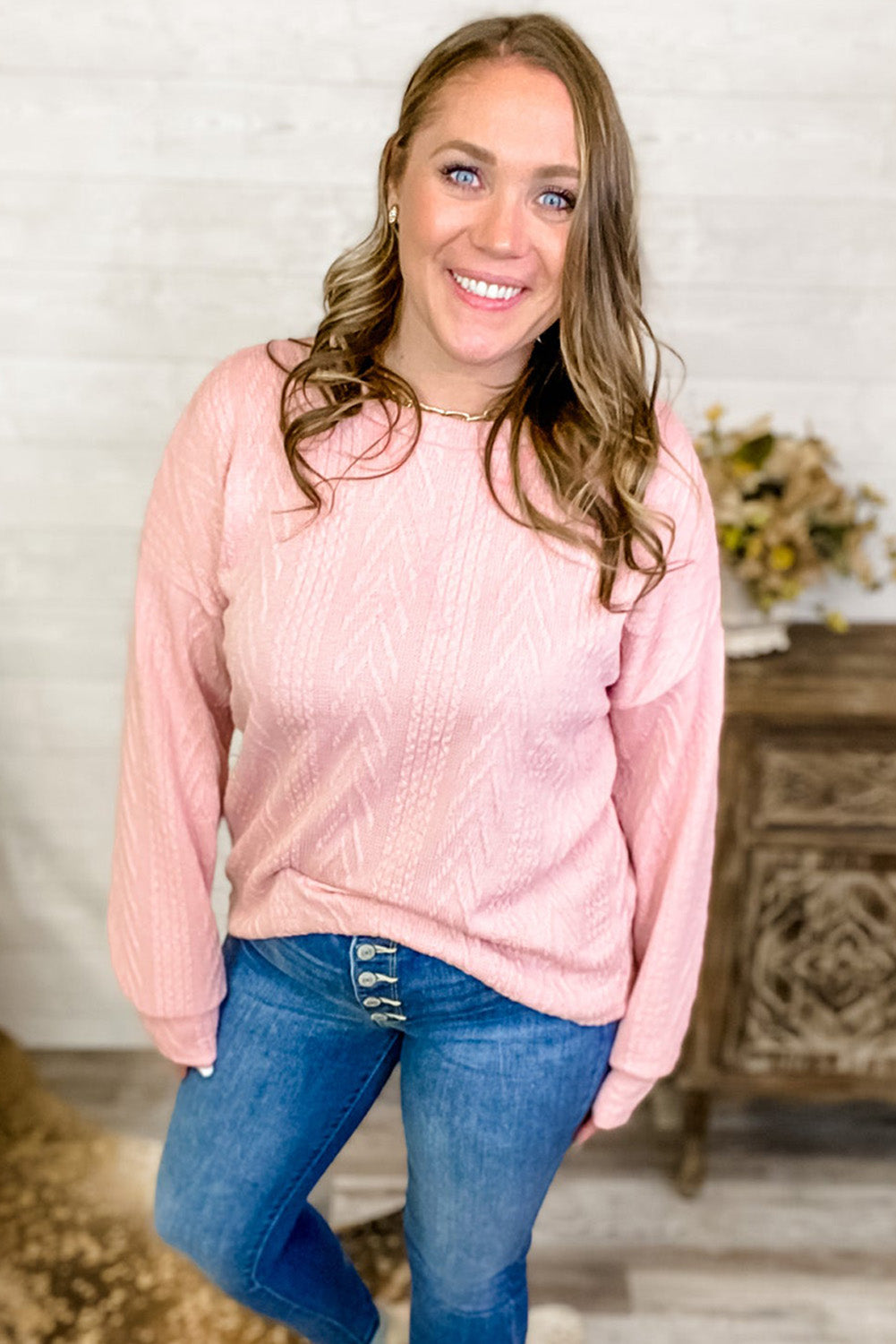 Pink copy-of-pastelweek-7th-ray-pink-cable-knit-sweater Plus Size JT's Designer Fashion