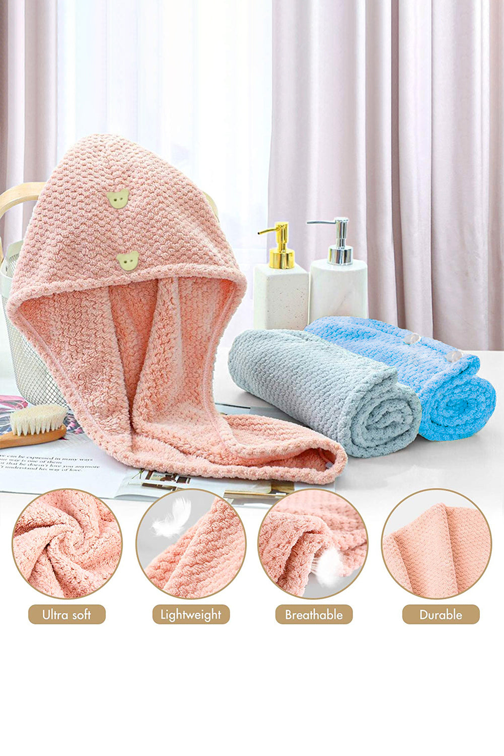 Pink Super-Absorbent Quick Drying Microfiber Hair Towel Other Accessories JT's Designer Fashion