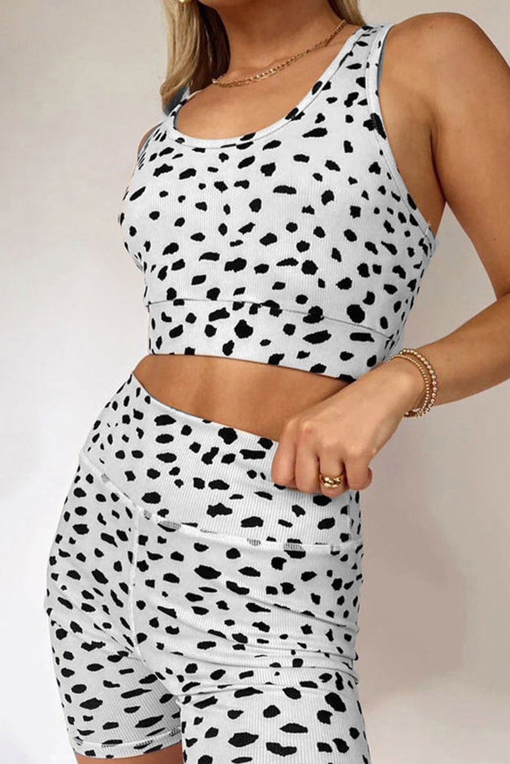 White Animal Printed Rib Knitted Active Set Bottoms JT's Designer Fashion