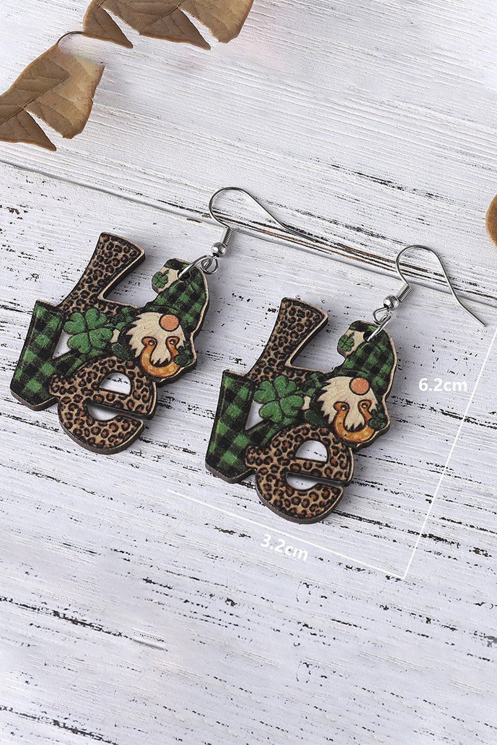 Green St. Patricks Day Leopard LOVE Four leaf Grass Earrings Jewelry JT's Designer Fashion