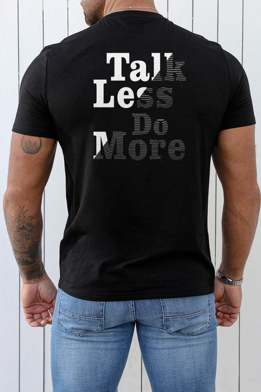 Black Talk Less Do More Muscle Fit Men's Graphic Tee Black 62%Polyester+32%Cotton+6%Elastane Men's Tops JT's Designer Fashion