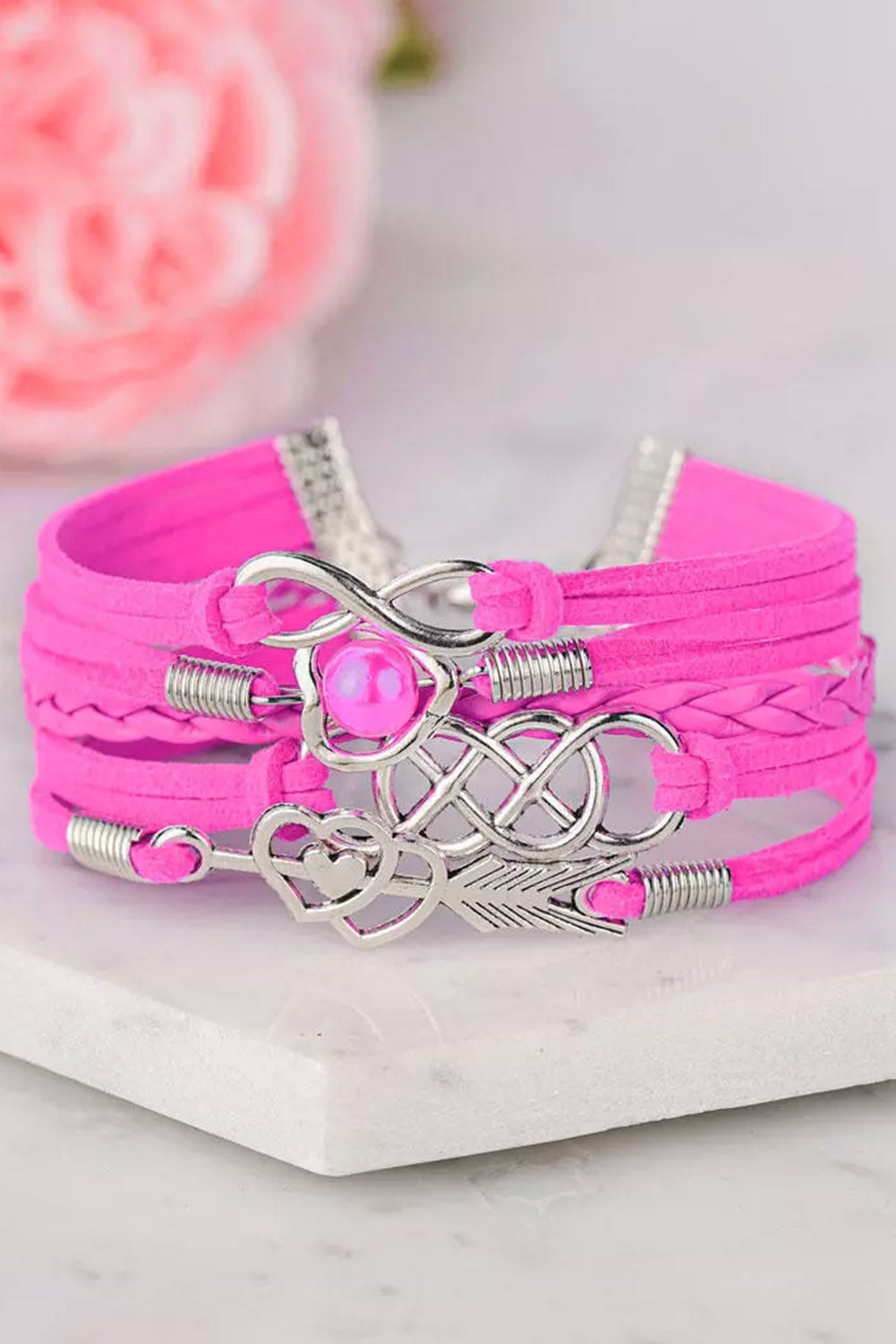 Rose Red Multi-layer Vintage Leather Heart Braided Infinity Bracelet Jewelry JT's Designer Fashion