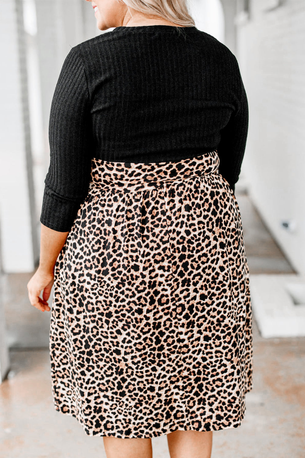 Ribbed Knit Leopard Plus Size Midi Dress Plus Size Dresses JT's Designer Fashion