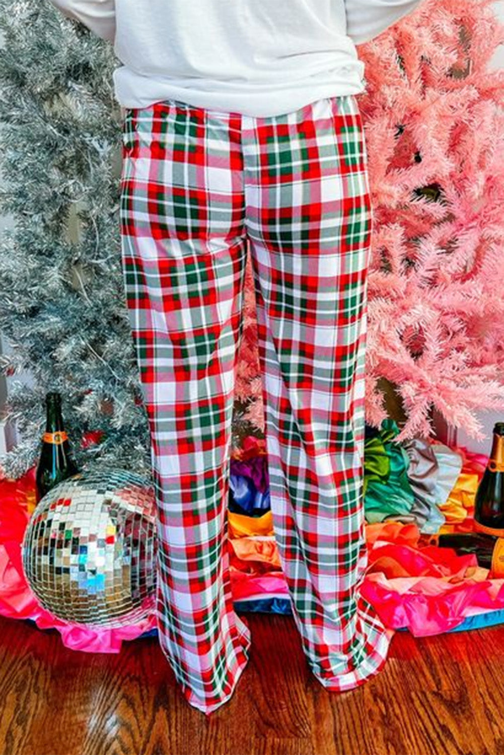 Multicolor Merry Christmas Plaid Print Two Piece Lounge Set Bottoms JT's Designer Fashion