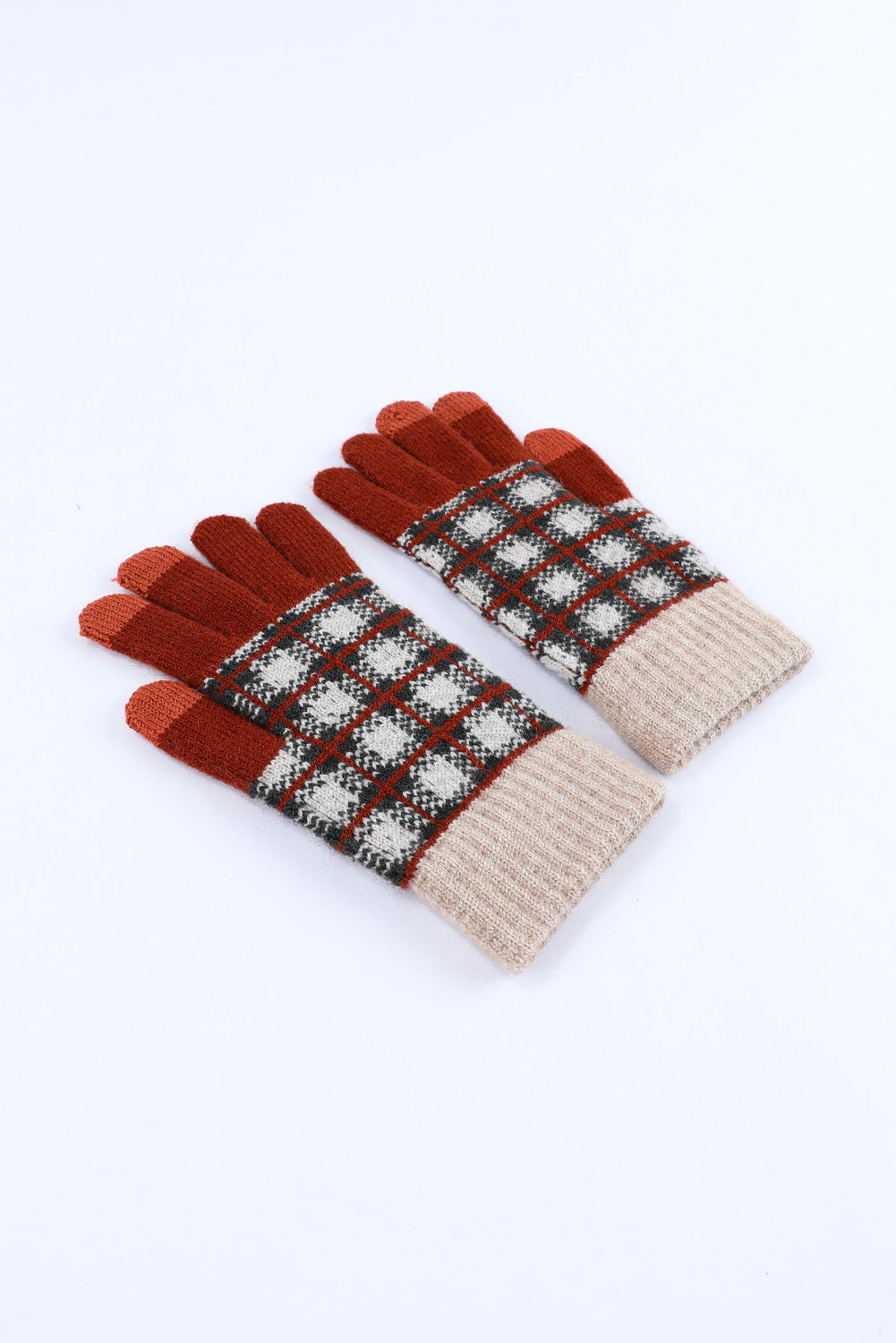 Fiery Red Plaid Woven Keep Warm Touch Screen Gloves Other Accessories JT's Designer Fashion