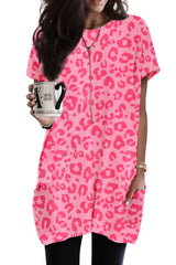 Pink Leopard Print Short Sleeve Tunic Top Tops & Tees JT's Designer Fashion