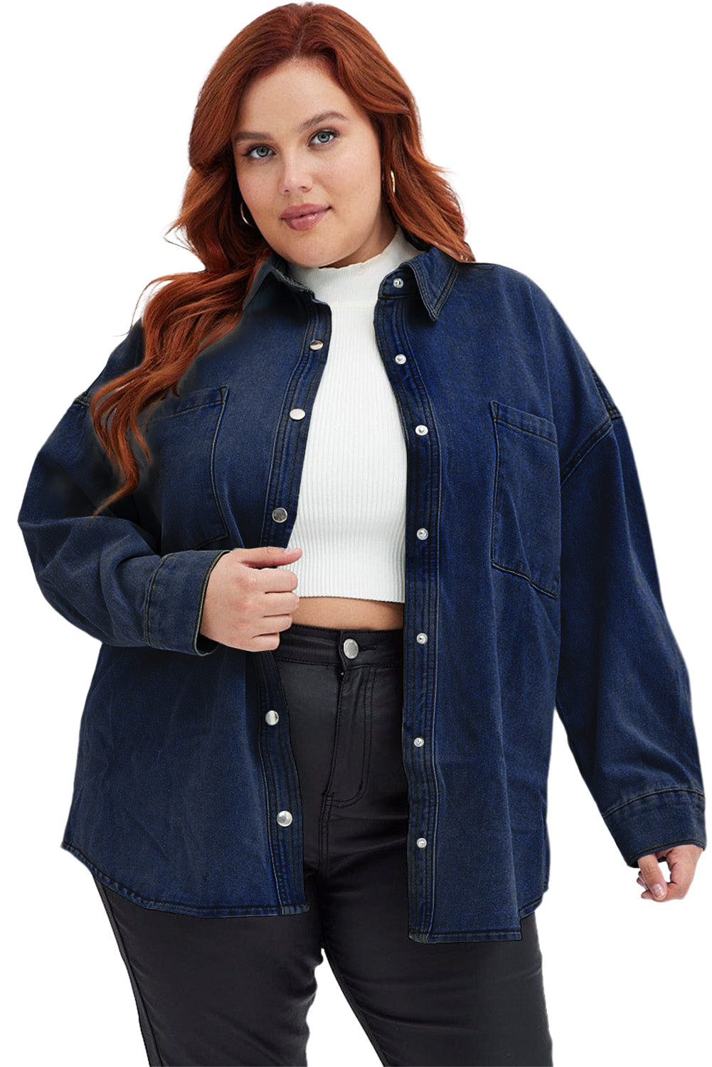 Blue denim-denim-shirt-long-sleeve-relaxed-fit-cwc Plus Size JT's Designer Fashion