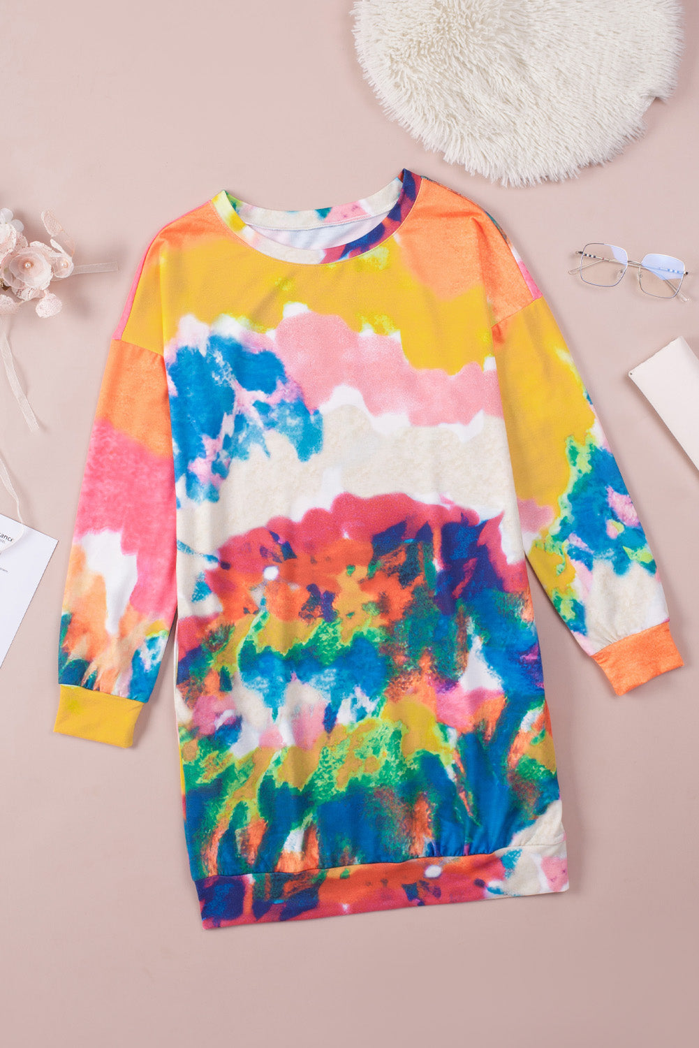 Multicolor Tie Dye Pocketed T Shirt Mini Dress T Shirt Dresses JT's Designer Fashion