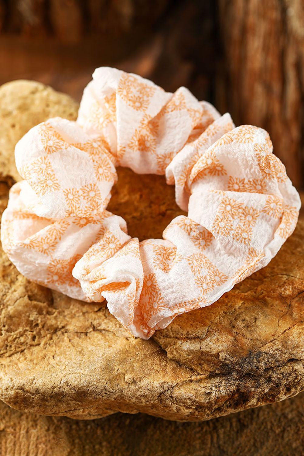 Grapefruit Orange Sunflower Print Hair Scrunchie Headwear JT's Designer Fashion