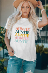 White Family Matching AUNTIE Letter Print Short Sleeve T Shirt Family T-shirts JT's Designer Fashion