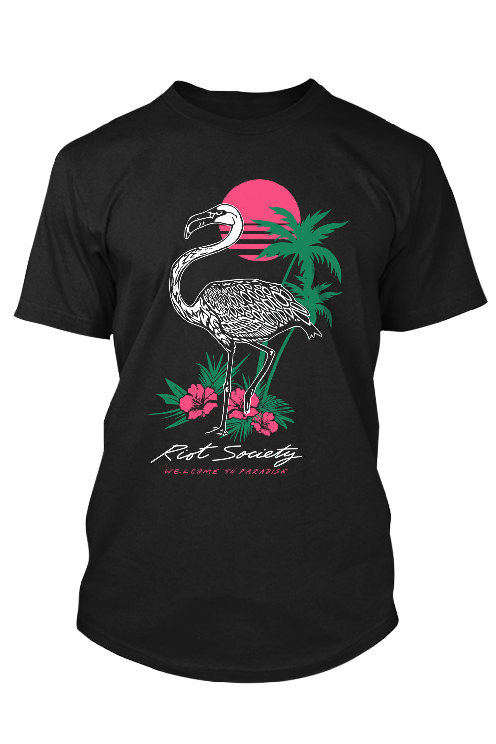 Black Flamingo Flower Plant Letter Print Men's Graphic T Shirt Men's Tops JT's Designer Fashion